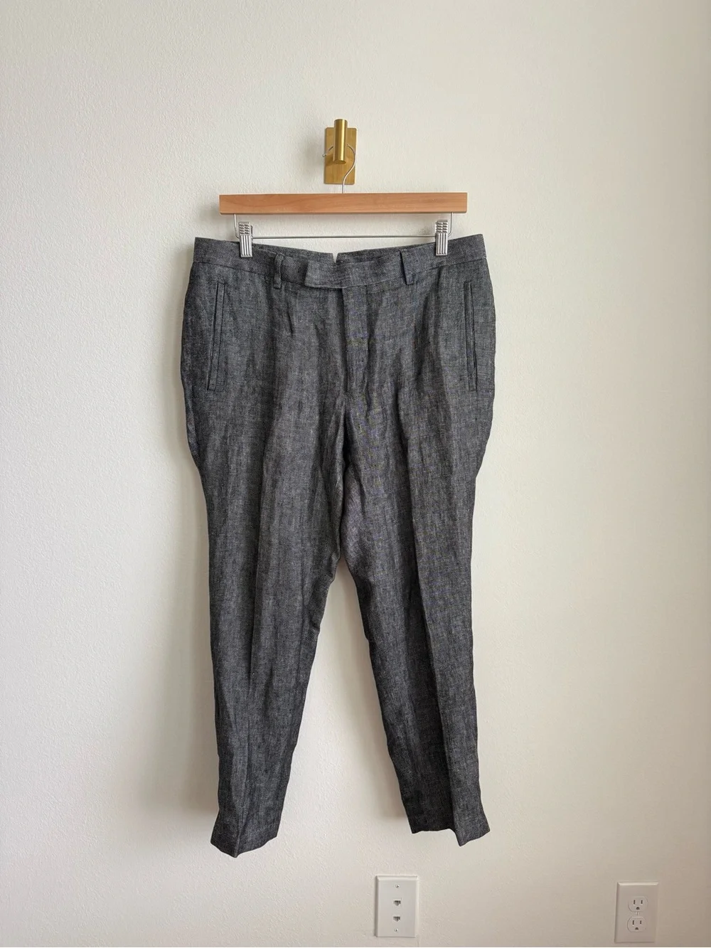 Sene Men's Linen Blend Dress Trousers Charcoal Gray Tailored Pants 35